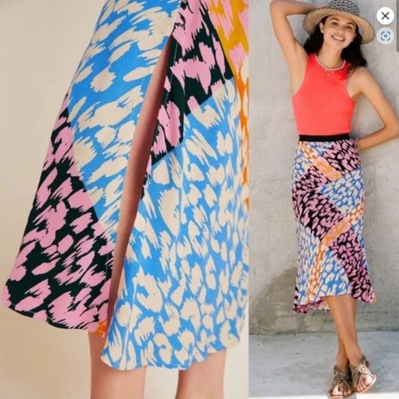 Anthropologie Corey Lynn Calter‎ Bias Midi Skirt Large Abstract Colorblock Print - Picture 1 of 13